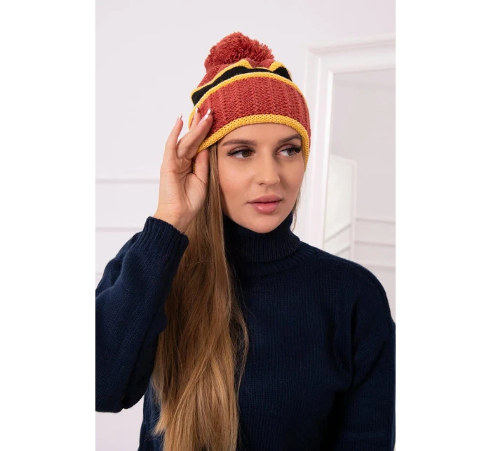 Dámská čepice Kinga K297 červená+hořčicová+černá Dámská čepice Kinga K297 červená+hořčicová+černá