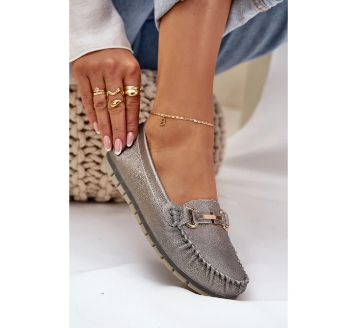 Třpytivé Plátěné Mokasíny Z Přírodní Kůže D&A LR51-546 Stříbrné Třpytivé Plátěné Mokasíny Z Přírodní Kůže D&A LR51-546 Stříbrné