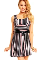 Dámské společenské šaty s páskem pruhované - Černo-bílá - House Style