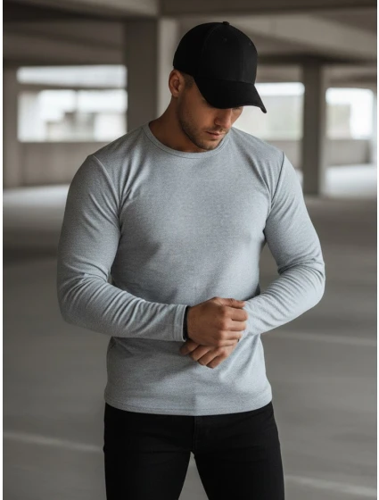 Pánské šedé tričko s dlouhým rukávem model 21994116 - Dstreet Pánské šedé tričko s dlouhým rukávem model 21994116 - Dstreet