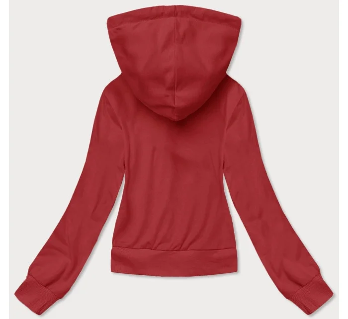 Krátká červená tepláková mikina s kapucí (8B939-18)