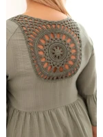 Dámské viskózové šaty Plus Size s ažurovou ozdobou khaki