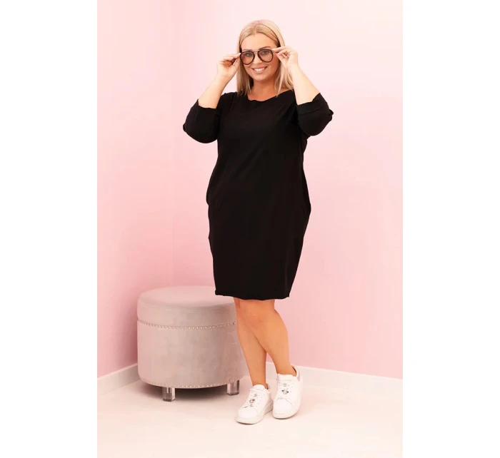Dámská sukni Plus Size s bavlnou jednoduchého střihu a rukávem 3/4 černá