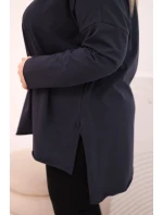 Dámská bavlněná blůza Plus Size asymetrická s dlouhým rukávem granátová