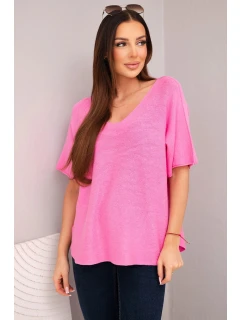 Dámská model 21924519 blůza s krátkým rukávem a výstřihem do V světle růžová - K-Fashion