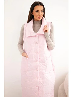 Dámská prošívaná dlouhá vesta s kapsami a stojáčkem bonbónově růžová