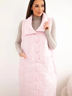 Dámská prošívaná dlouhá vesta s kapsami a stojáčkem bonbónově růžová