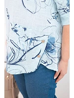 Dámská bavlněná halenka Plus Size s krátkým rukávem a kapsou modrá Dámská bavlněná halenka Plus Size s krátkým rukávem a kapsou modrá