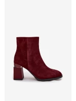 Dámské kotníkové boty z přírodní semišové kůže na podpatku vyhřívané model 21713790 bordó - D&A
