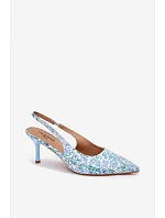 Ozdobené dámské sandály na jehlovém podpatku s květinovým vzorem modré model 22103131 - Boto