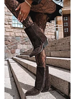 Dámské kožené kožené kozačky s podpatkem s Big Star Hnědé model 22386396 - Big Star Shoes Dámské kožené kožené kozačky s podpatkem s Big Star Hnědé model 22386396 - Big Star Shoes