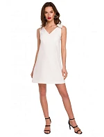 K128 Jednobarevné šaty áčkového střihu s mašlí - barva ecru