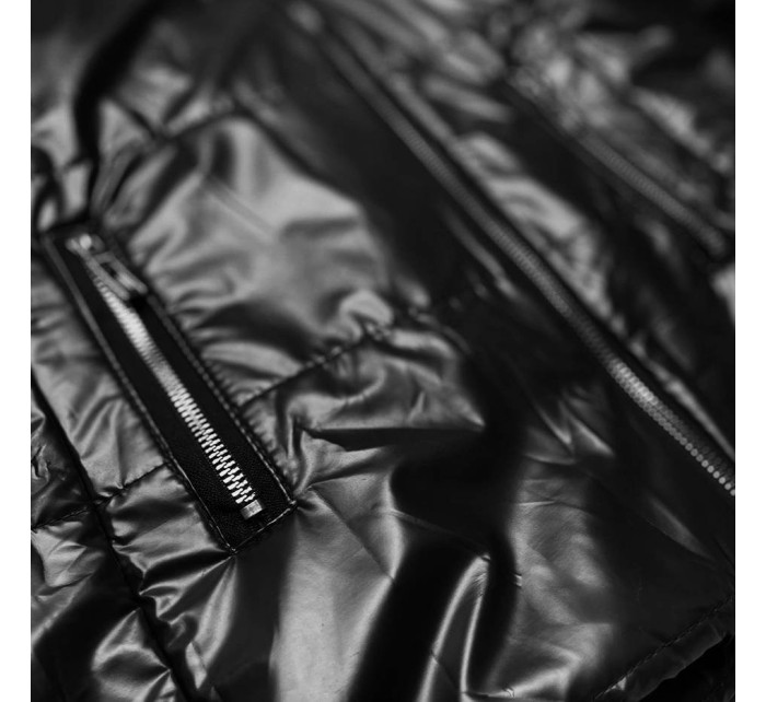 Lehká černá dámská zimní metalická bunda (721ART)