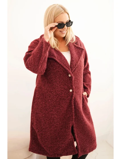 Dámský kabát Plus Size s vlnou a velkým límcem bordó