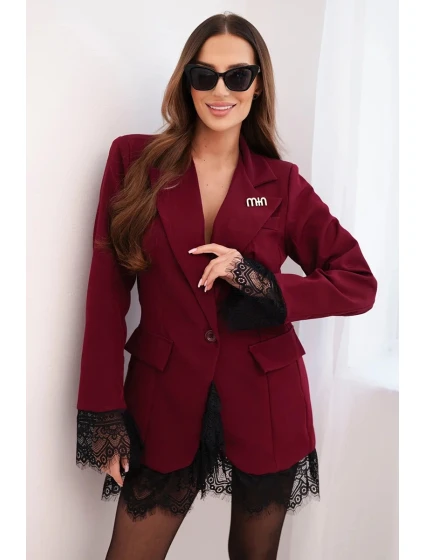 Dámská sako s krajkou dole a na model 21774843 bordová - K-Fashion