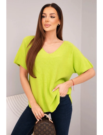 Dámská svetr s krátkým rukávem a výstřihem do V pistáciová Dámská svetr s krátkým rukávem a výstřihem do V pistáciová