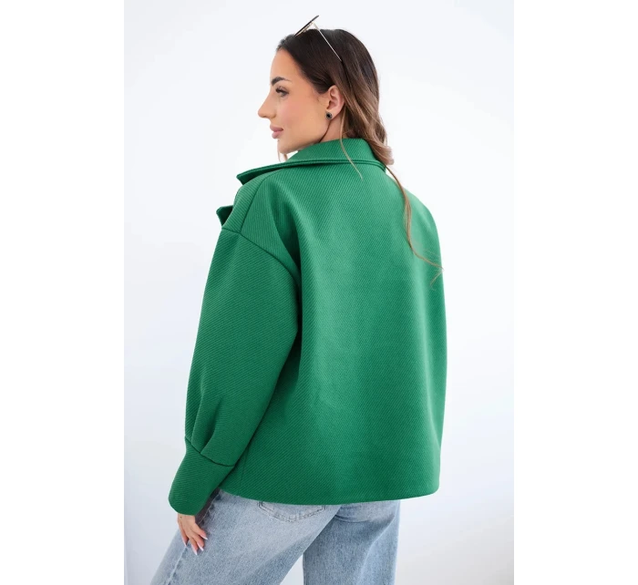 Dámská krátká dvouřadová bunda s límcem zelená