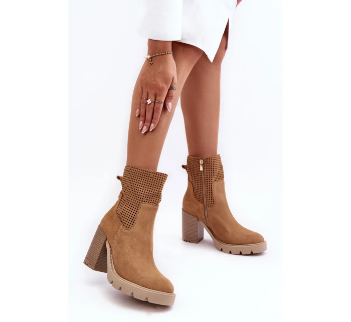 Dámské kůží síťované boty na podpatku Camel Lewski 3386 Dámské kůží síťované boty na podpatku Camel Lewski 3386