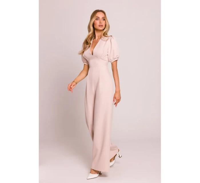 M852 Kombinéza s puff rukávy - světle béžová