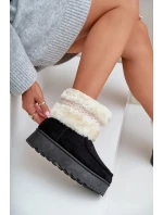 Dámské sněhule Deepanti na platformě s kožíškem a vzorem – černé