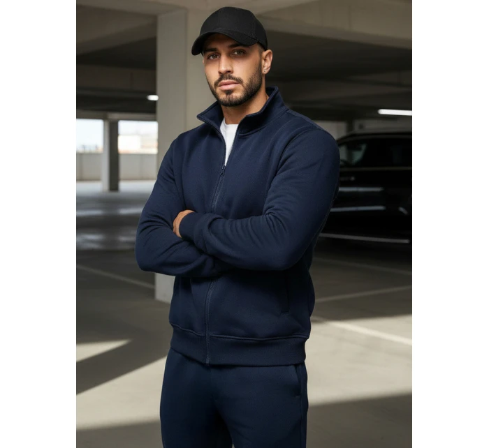 Pánská mikina na zip bez kapuce tmavě modrá BX4567