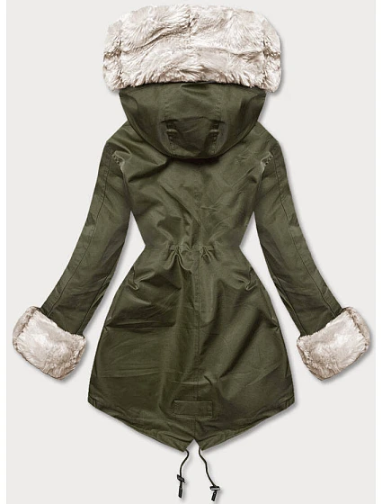 Bunda parka v army barvě s kožešinovou podšívkou model 21246675 - J.STYLE Bunda parka v army barvě s kožešinovou podšívkou model 21246675 - J.STYLE
