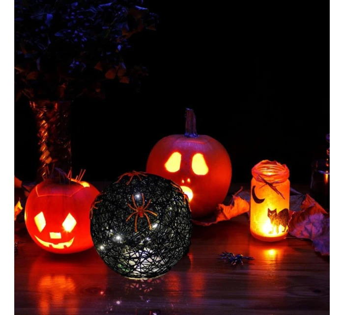 DEKORATIVNÍ KOULE VEDLA PAVOUK LAMPA 15CM HALLOWEEN ČERNÁ