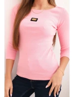 Dámská pruhovaná blůza s 3/4 rukávem a ozdobnou nášivkou světle růžová Dámská pruhovaná blůza s 3/4 rukávem a ozdobnou nášivkou světle růžová