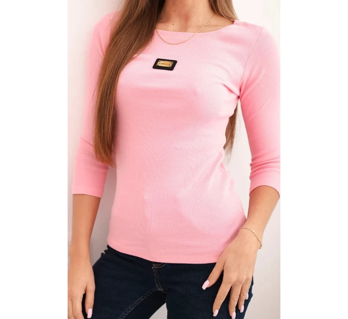 Dámská pruhovaná blůza s 3/4 rukávem a ozdobnou nášivkou světle růžová Dámská pruhovaná blůza s 3/4 rukávem a ozdobnou nášivkou světle růžová