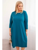 Dámská bavlněná model 21798731 Plus Size s ohrnutým rukávem a kapsami mořská - K-Fashion