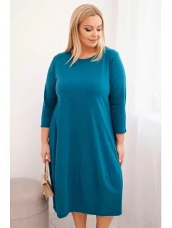 Dámská bavlněná model 21798731 Plus Size s ohrnutým rukávem a kapsami mořská - K-Fashion
