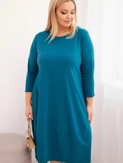 Dámská bavlněná sukni Plus Size s ohrnutým rukávem a kapsami mořská