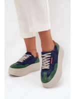 Semišové dámské tenisky na platformě Zazoo N1269S3 Zeleno-Temněmodré
