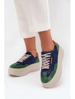 Semišové dámské tenisky na platformě Zazoo N1269S3 Zeleno-Temněmodré