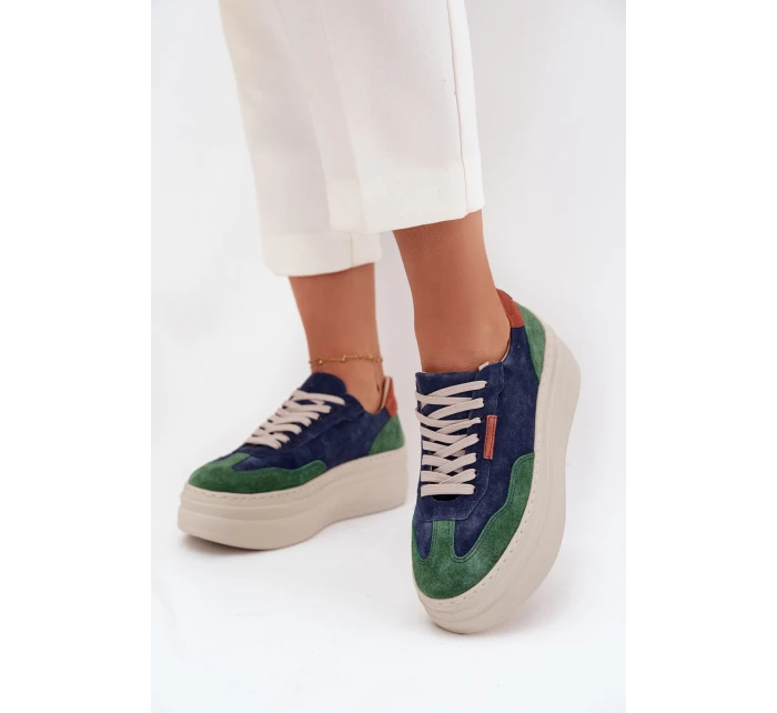 Semišové dámské tenisky na platformě Zazoo N1269S3 Zeleno-Temněmodré