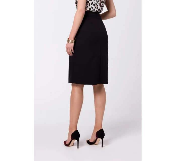 model 18360334 Sukně áčkového střihu se zavinovacími detaily černá - STYLOVE model 18360334 Sukně áčkového střihu se zavinovacími detaily černá - STYLOVE