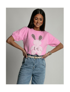 Růžový dámský svetr s králíčkem