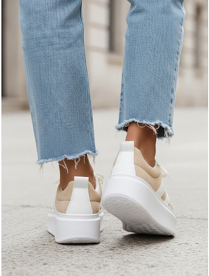 Dámské kožené tenisky béžové model 22069761 - FashionStreet Dámské kožené tenisky béžové model 22069761 - FashionStreet