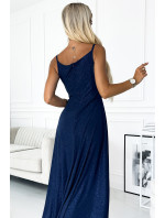 CHIARA Tmavě modré elegantní dámské maxi šaty na ramínkách s model 18805788 - numoco