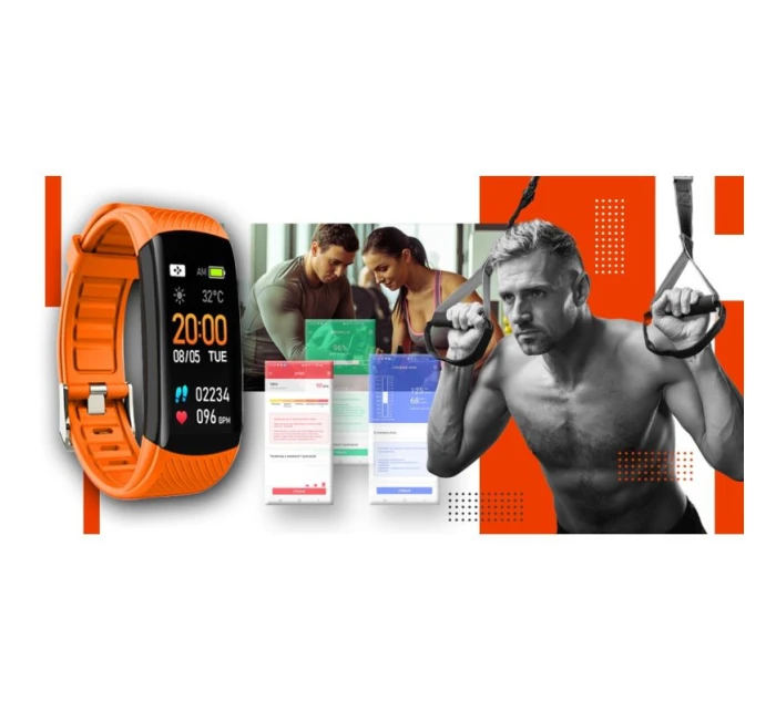 GIEWONT Smartwatch černé a oranžové 2 pruhy GW200-9 GIEWONT Smartwatch černé a oranžové 2 pruhy GW200-9