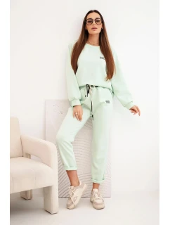 Dámský komplet z viskózy s mikinou a kalhotami máslový mátový