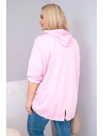 Dámská mikina plus size z viskózy s kapucí a klokaní kapsou světle růžová Dámská mikina plus size z viskózy s kapucí a klokaní kapsou světle růžová