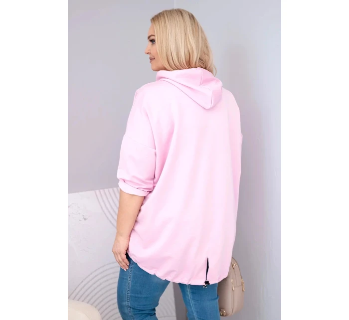 Dámská mikina plus size z viskózy s kapucí a klokaní kapsou světle růžová Dámská mikina plus size z viskózy s kapucí a klokaní kapsou světle růžová