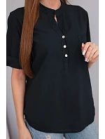 Dámská košilová bavlněná halenka s krátkým rukávem a model 22048809 černá - K-Fashion Dámská košilová bavlněná halenka s krátkým rukávem a model 22048809 černá - K-Fashion