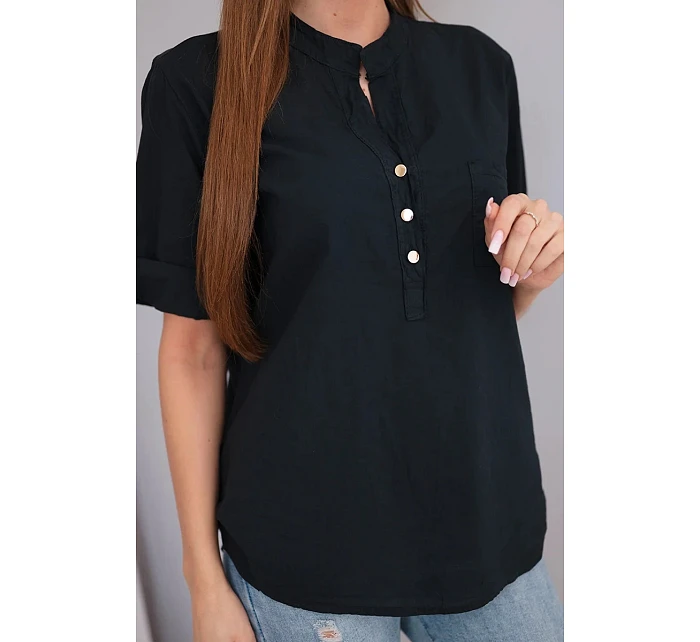 Dámská košilová bavlněná halenka s krátkým rukávem a model 22048809 černá - K-Fashion Dámská košilová bavlněná halenka s krátkým rukávem a model 22048809 černá - K-Fashion