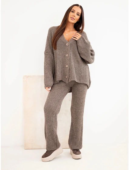 Dámská pletená souprava s model 22552626 a širokými kalhotami fango - K-Fashion Dámská pletená souprava s model 22552626 a širokými kalhotami fango - K-Fashion