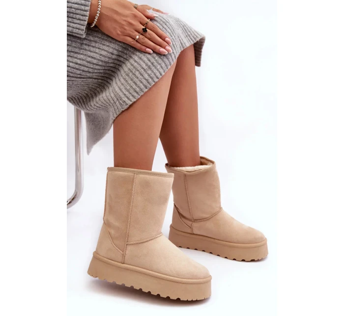 Béžové dámské boty do sněhu Abrams s kožíškem