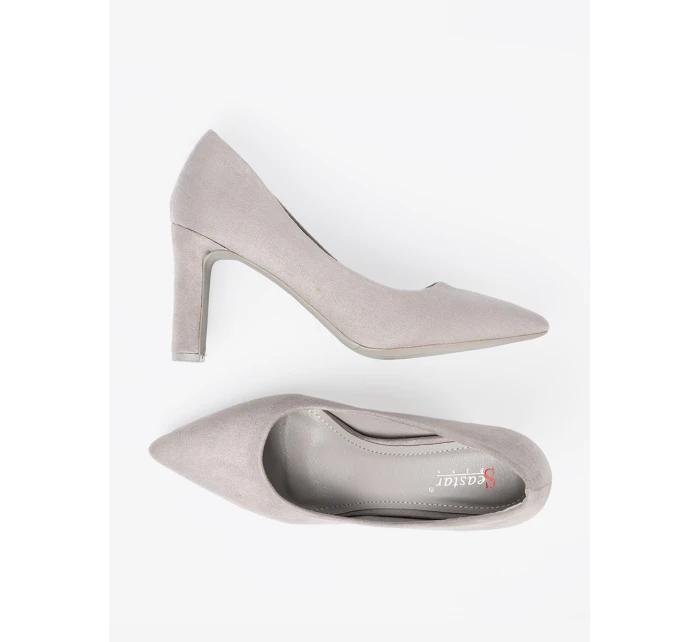Stylové dámské  lodičky šedo-stříbrné na širokém podpatku