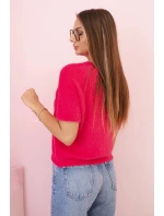 Dámský svetr z měkkého model 21291593 s V výstřihem krátký rukáv fuchsie - K-Fashion Dámský svetr z měkkého model 21291593 s V výstřihem krátký rukáv fuchsie - K-Fashion