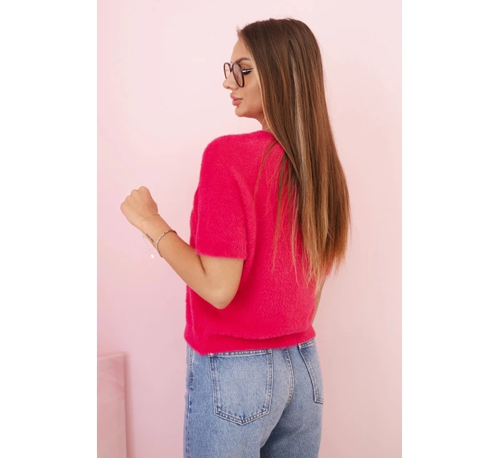 Dámský svetr z měkkého model 21291593 s V výstřihem krátký rukáv fuchsie - K-Fashion Dámský svetr z měkkého model 21291593 s V výstřihem krátký rukáv fuchsie - K-Fashion